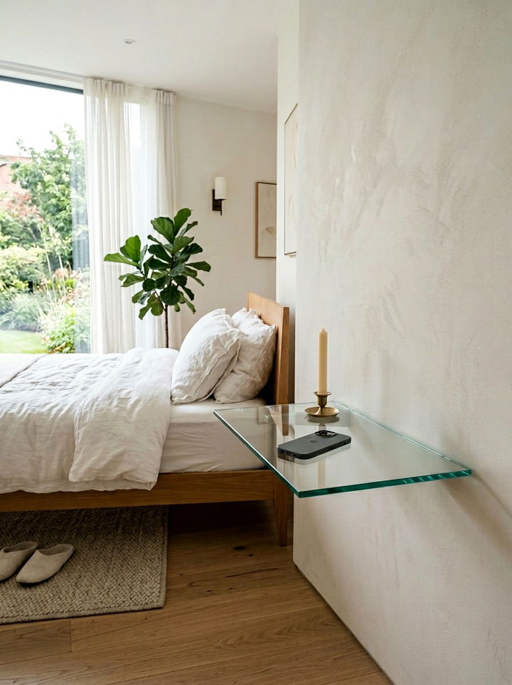 Floating Glass Shelf - 30 bedroom narrow nightstands