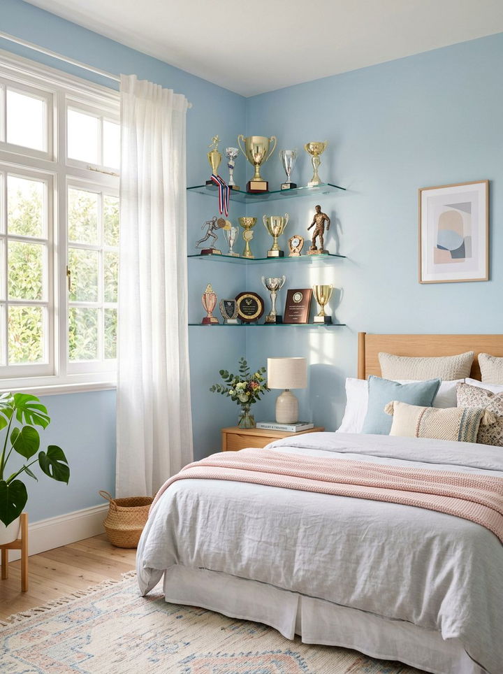 Floating Glass Shelves - 30 bedroom award display ideas