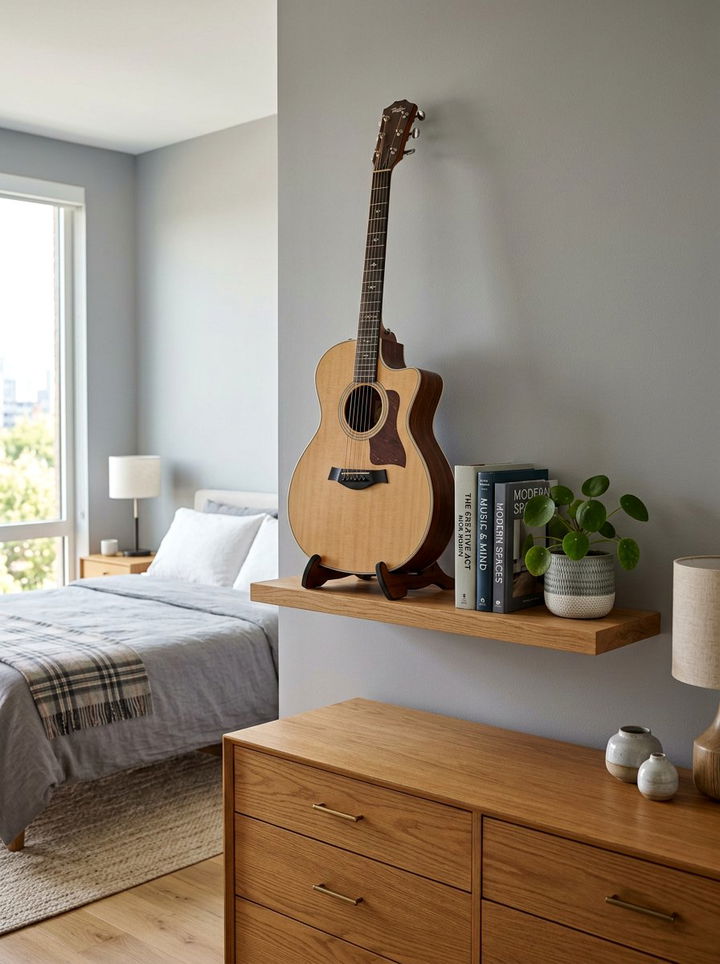 Floating Guitar Shelf - 30 guitar bedroom ideas