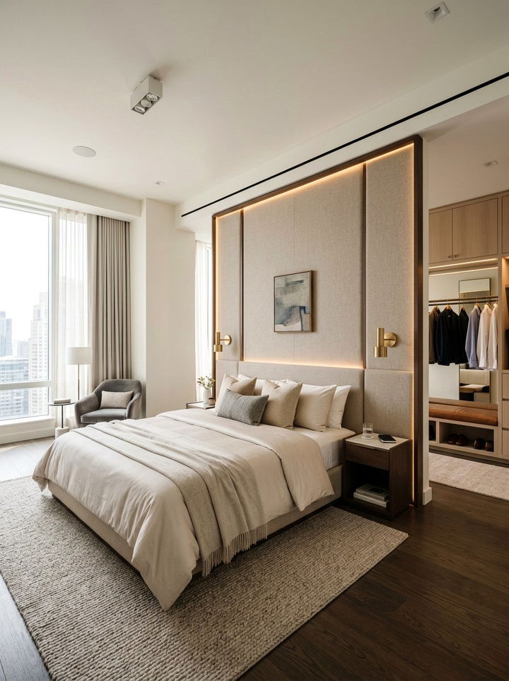 Floating Headboard Partition - 30 bedroom closet dividers