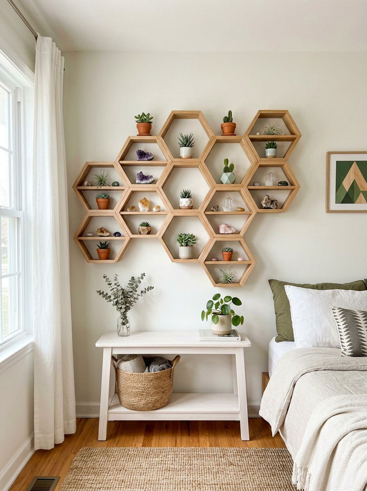 Floating Hexagon Shelf - 30 bedroom collection display ideas