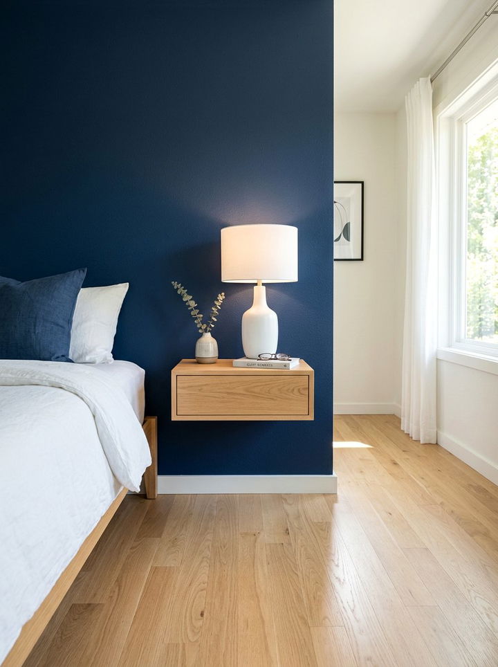 Floating Nightstand Navy Blue Wall - 30 scandinavian navy bedroom ideas