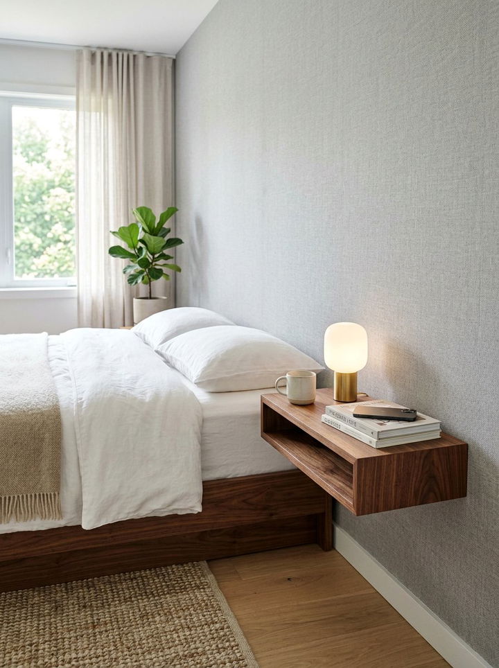 Floating Nightstand Shelf - 30 bedroom compact furniture ideas