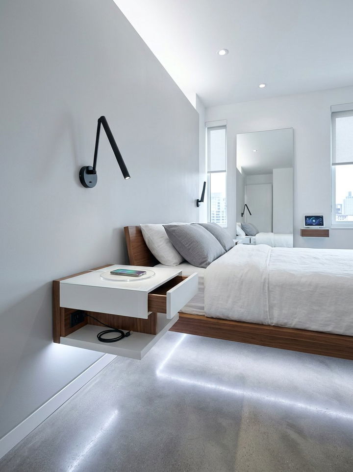 Floating Nightstand With Charger - 30 bedroom phone chargers