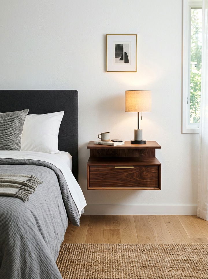 Floating Nightstand With Drawer - 30 bedroom storage tips