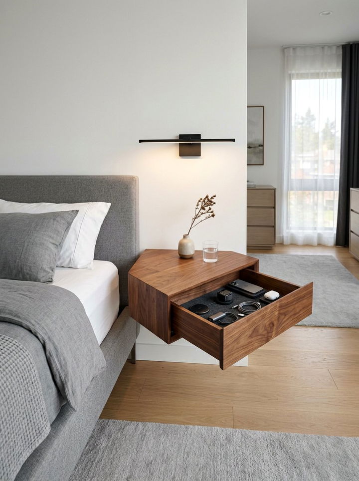 Floating Nightstand With Hidden Storage - 30 bedroom wall mounted nightstands