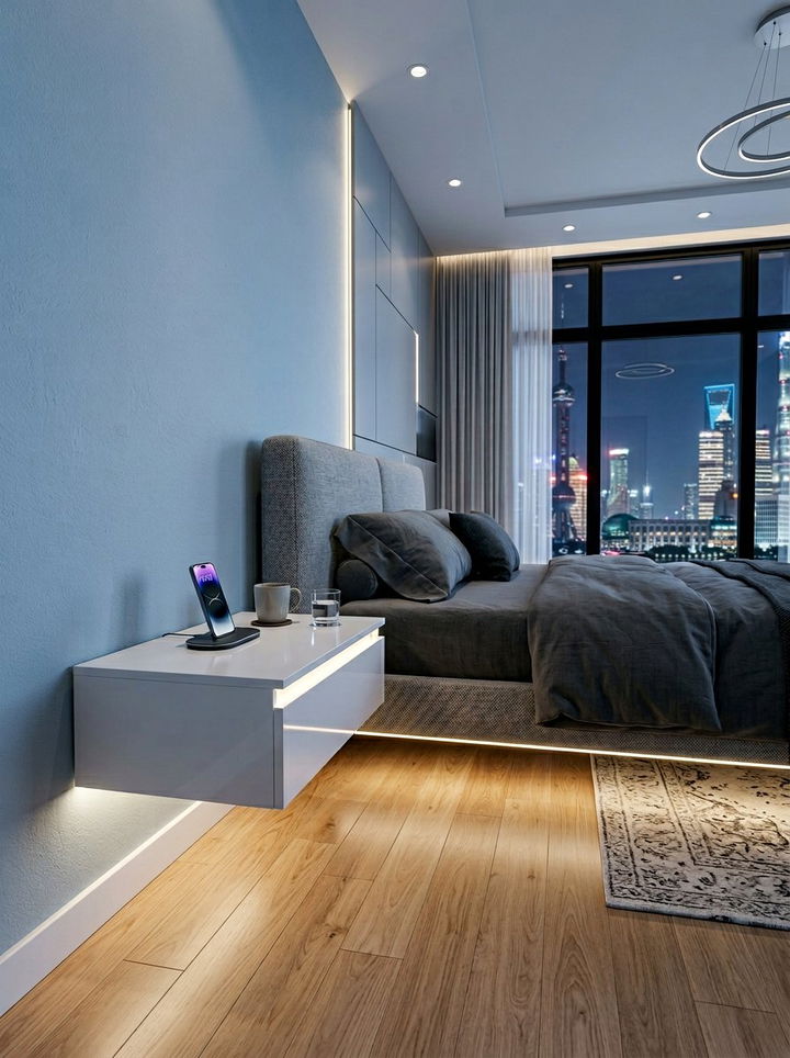 Floating Nightstand With Integrated Light - 30 bedroom wall mounted nightstands
