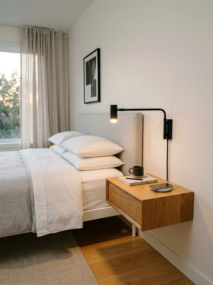 Floating Nightstand With Sconce Lighting - 30 bedroom floating nightstands