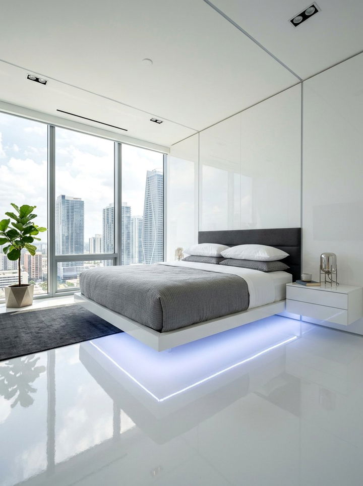 Floating Platform Bed - 30 penthouse bedroom ideas
