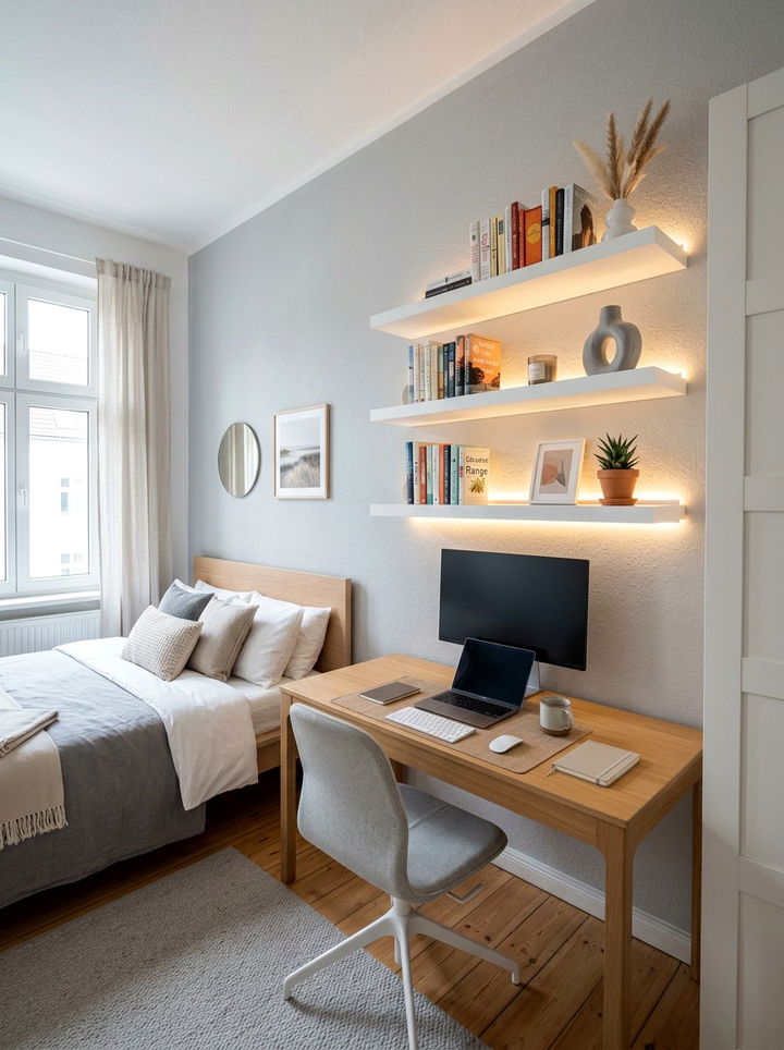 Floating Shelf Backlight - 30 bedroom ambient lighting ideas