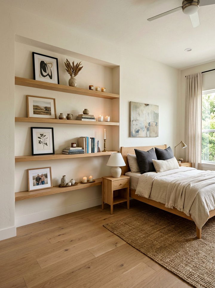 Floating Shelf Display - 30 bedroom niche ideas