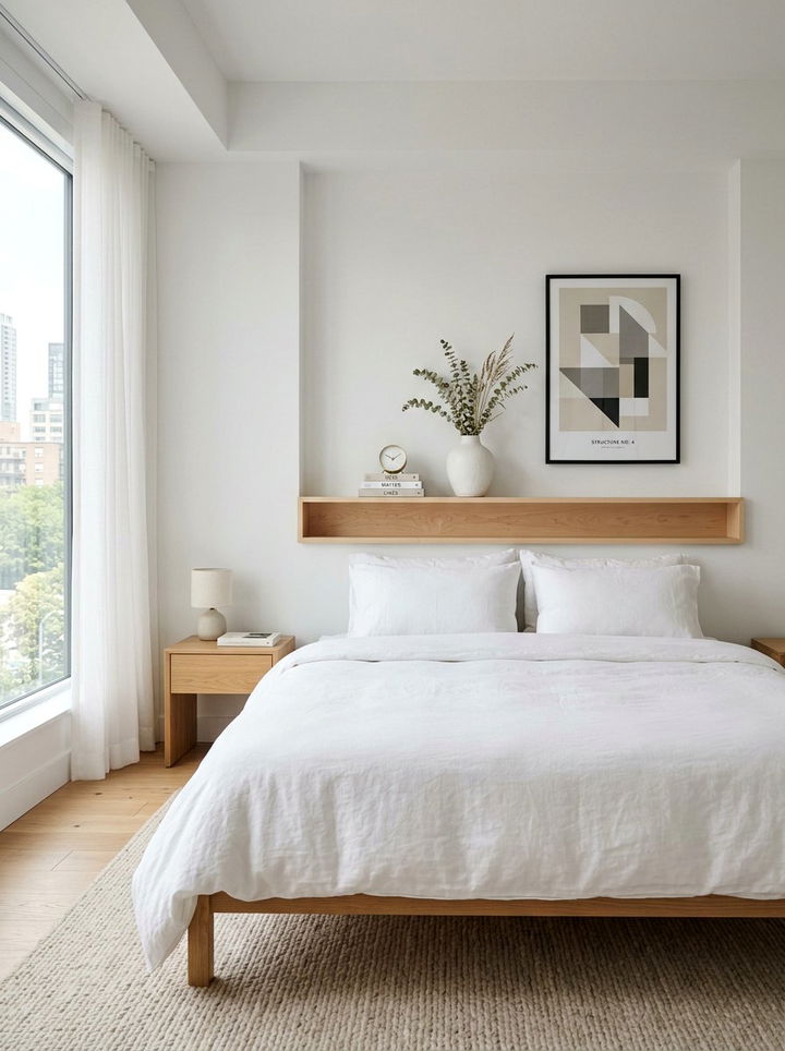 Floating Shelf Headboard - 30 bedroom storage headboards