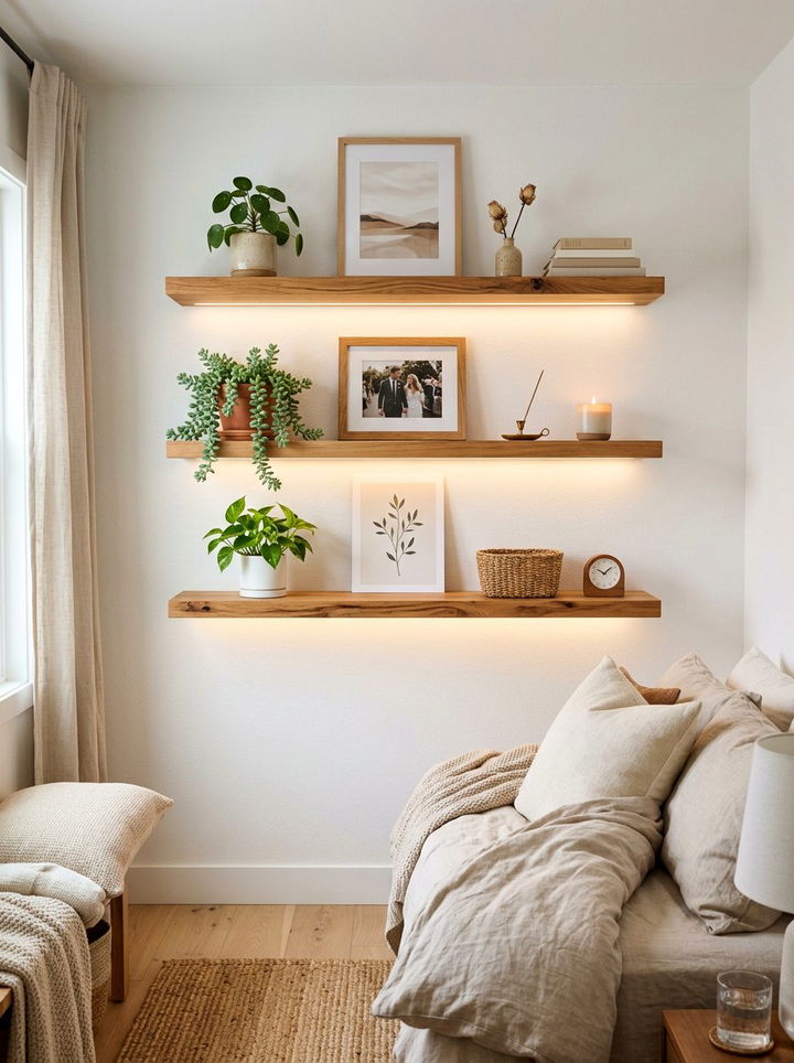 Floating Shelf LED - 30 bedroom LED lighting ideas