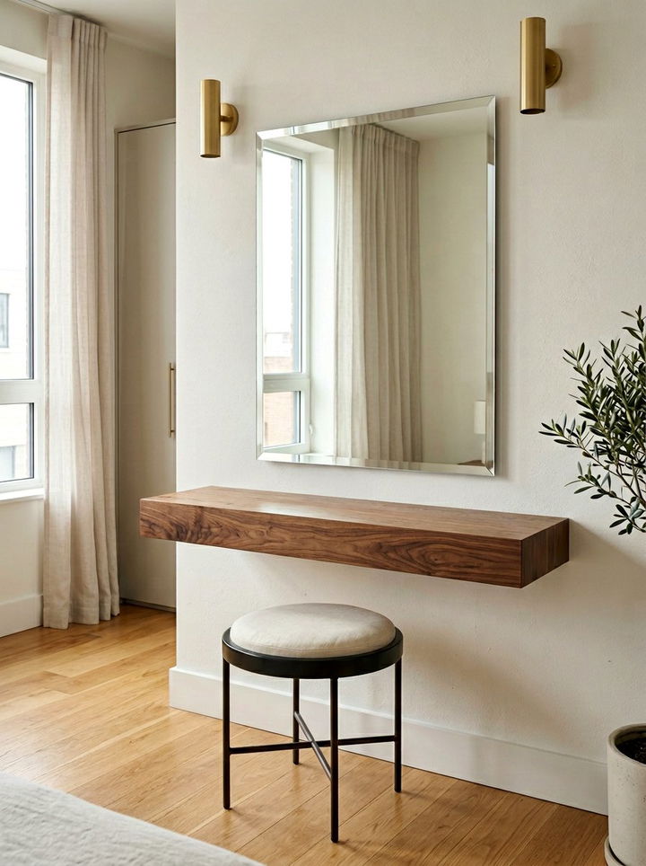 Floating Shelf Vanity Mirror - 30 bedroom modern vanity designs