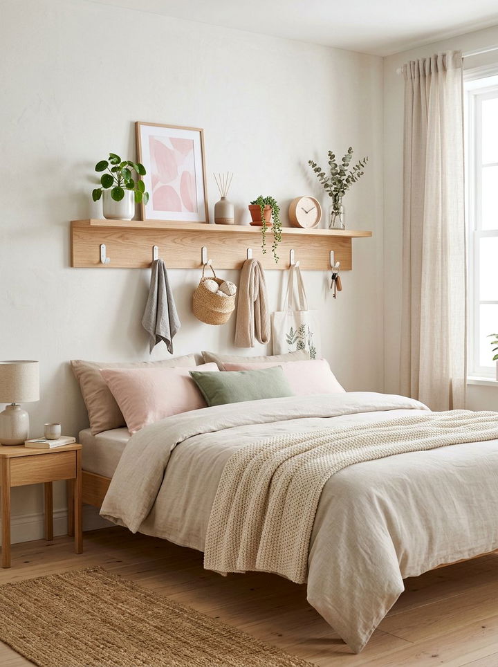 Floating Shelf With Hooks - 30 bedroom medal display ideas