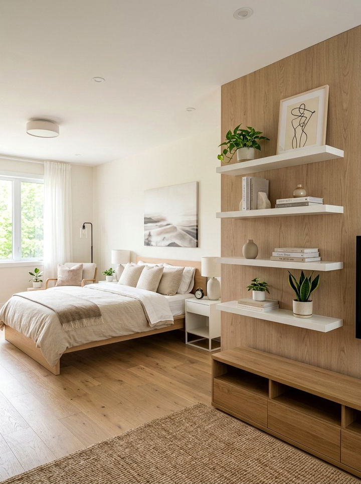 Floating Shelves - 30 bedroom organization hacks