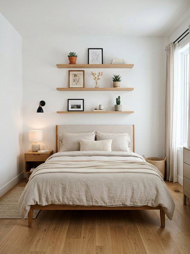 Floating Shelves Above Bed - 30 bedroom wall shelving ideas
