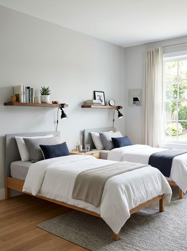Floating Shelves Above Beds - 30 shared bedroom ideas