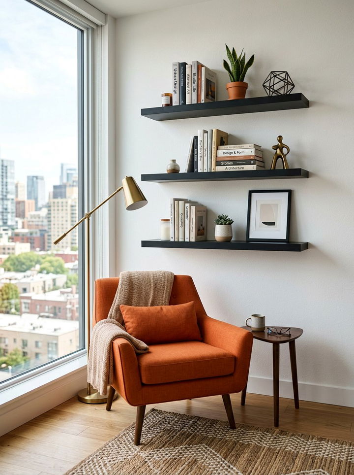 Floating Shelves Reading Corner - 30 bedroom reading nook ideas