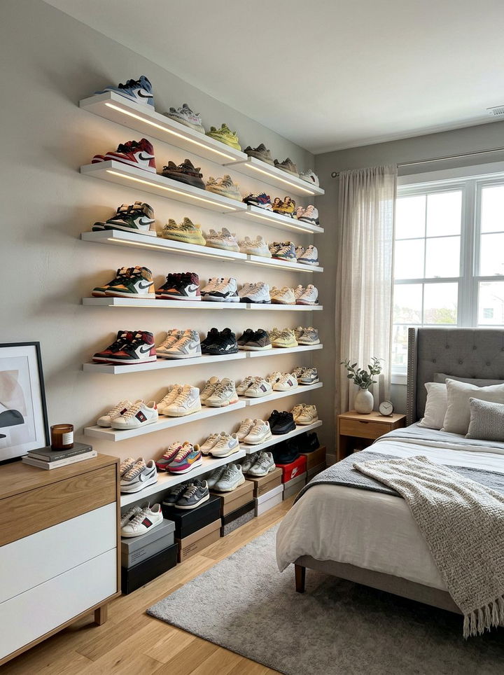 Floating Shoe Shelves - 30 bedroom shoe storage ideas