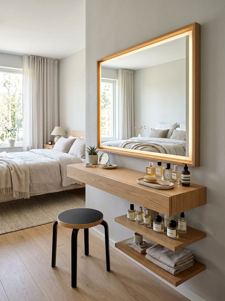 Floating Vanity Mirror - 30 bedroom hanging storage ideas