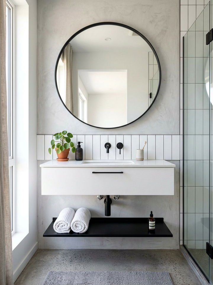 Floating Vanity With Round Mirror - 30 bedroom floating vanity ideas