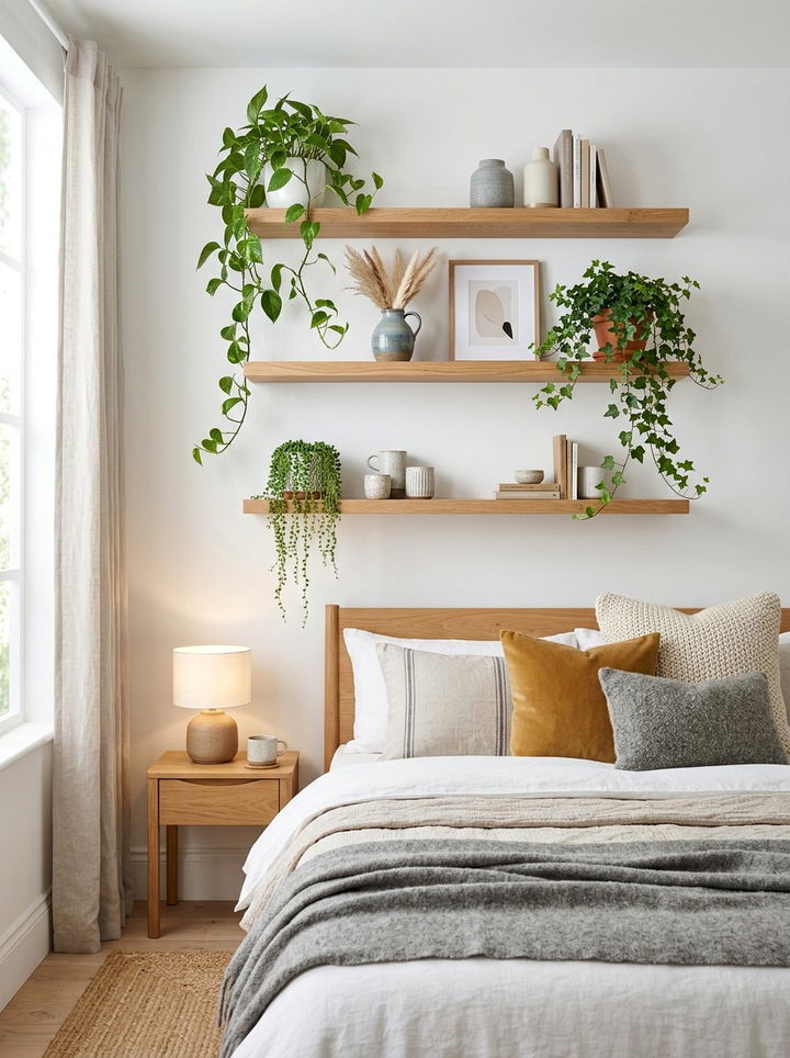 Floating Wall Shelves - 30 small bedroom space storage ideas
