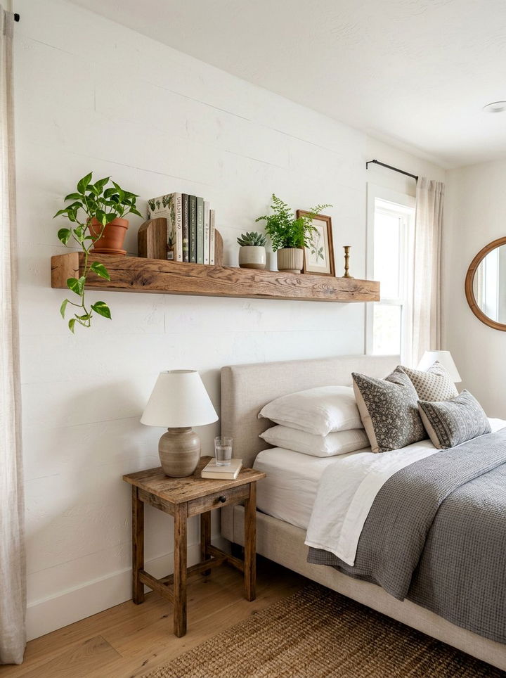 Floating Wood Shelf - 30 fixer upper bedroom ideas