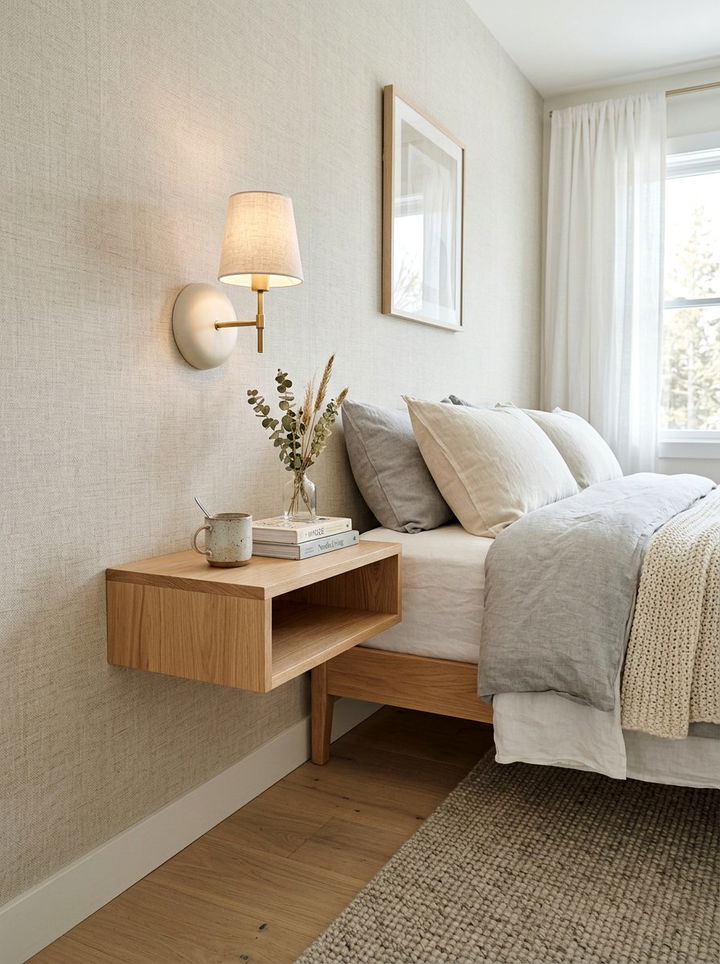 Floating Wood Shelf - 30 bedroom nightstand ideas