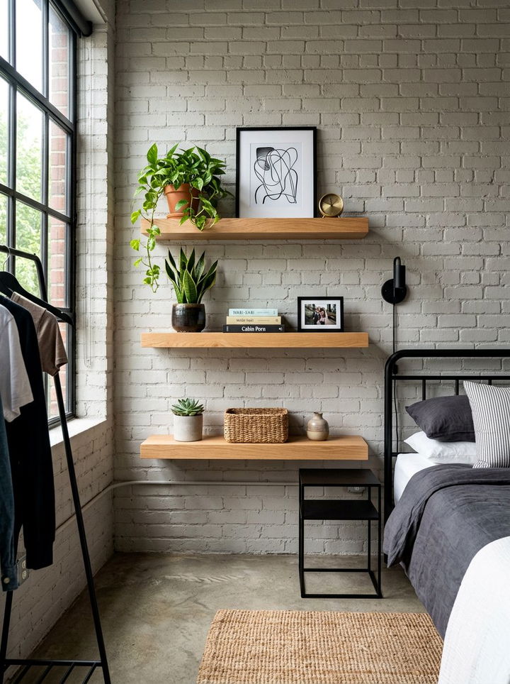 Floating Wood Shelves - 30 bedroom finishing touches ideas