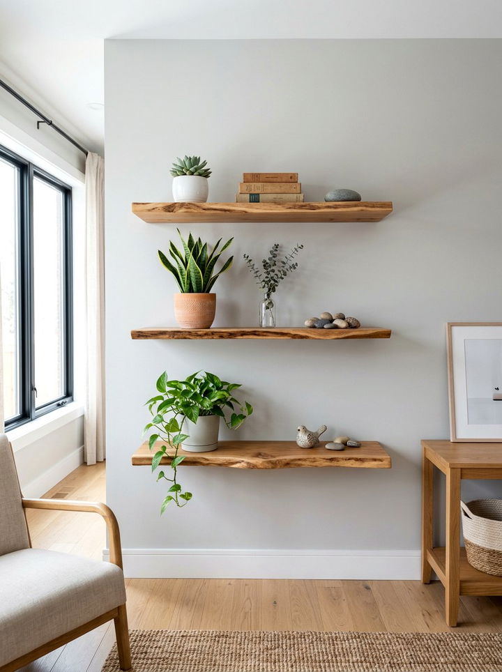 Floating Wood Shelves - 30 natural bedroom ideas