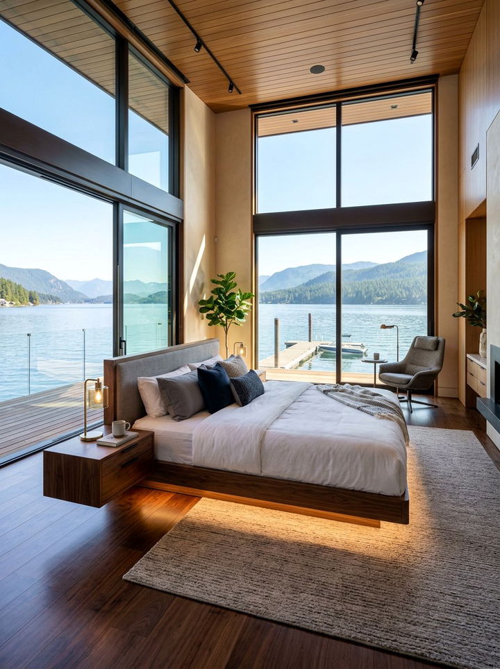 Floating bed lake house - 30 lake house bedroom ideas