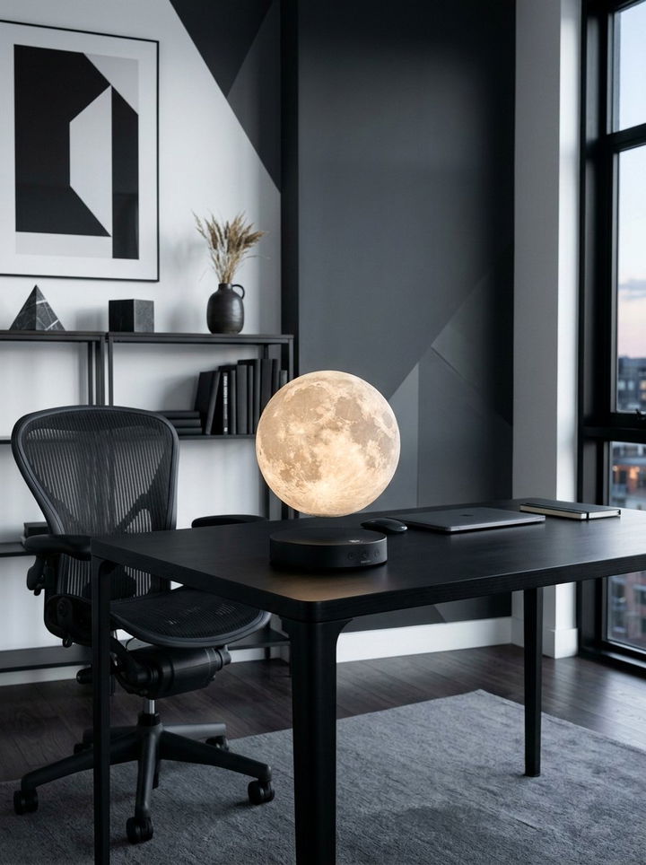 Floating moon lamp - 30 astronaut bedroom ideas