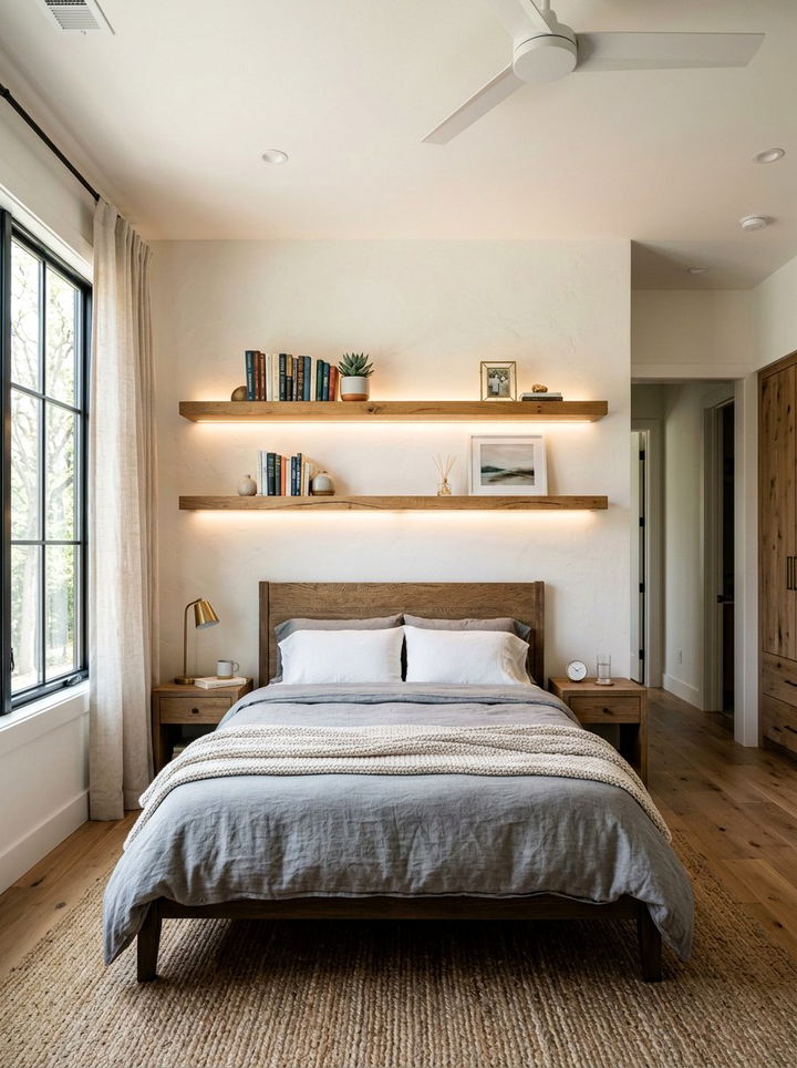 Floating shelf lighting - 30 bedroom dimmer lights ideas