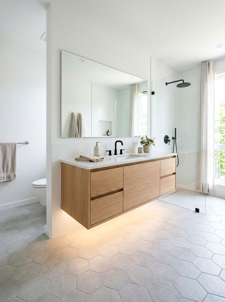 Floating vanity bathroom design - 30 bedroom to bathroom conversion ideas