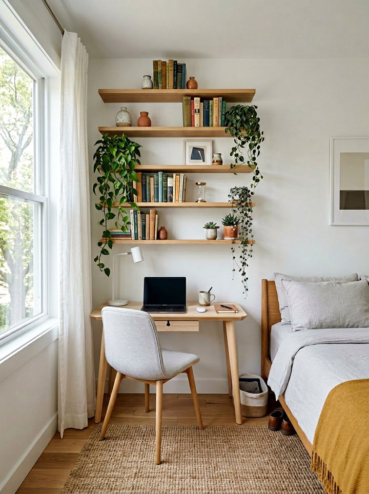 Floating wall shelves - 30 cheap bedroom ideas