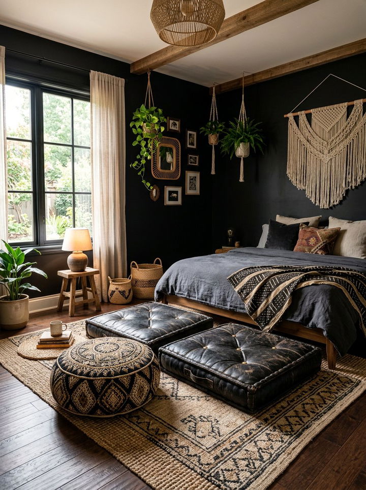 Floor Cushion Black Boho Bedroom - 30 bohemian black bedroom ideas