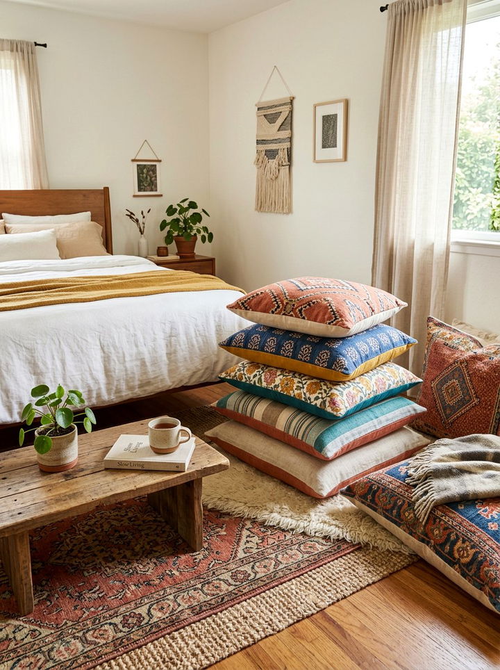 Floor Cushion Seating - 30 bohemian bedroom ideas