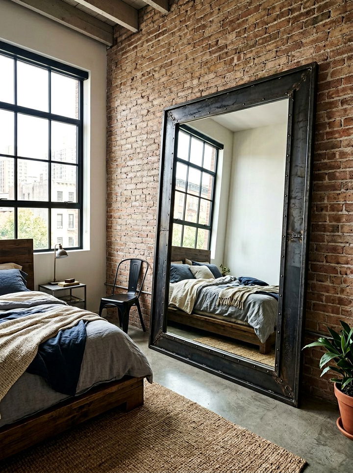 Floor Length Mirror - 30 loft style bedroom ideas