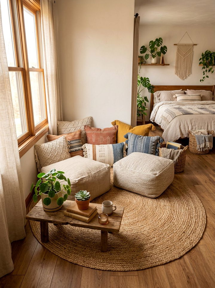 Floor Seating Area - 30 long bedroom ideas