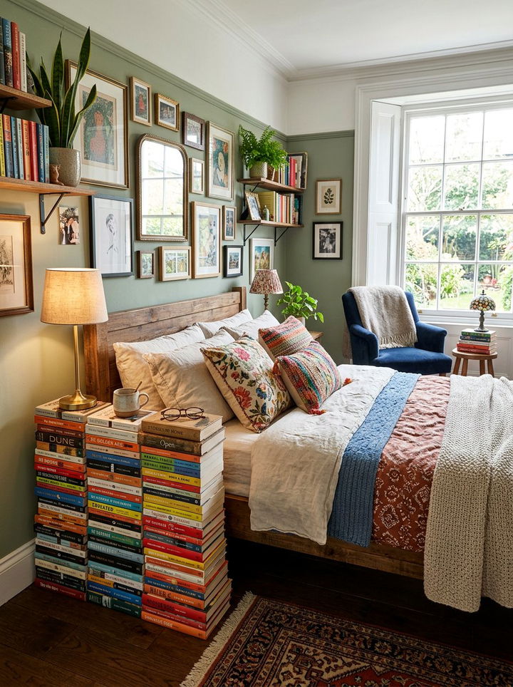 Floor Stacked Books - 30 bedroom nightstand alternatives