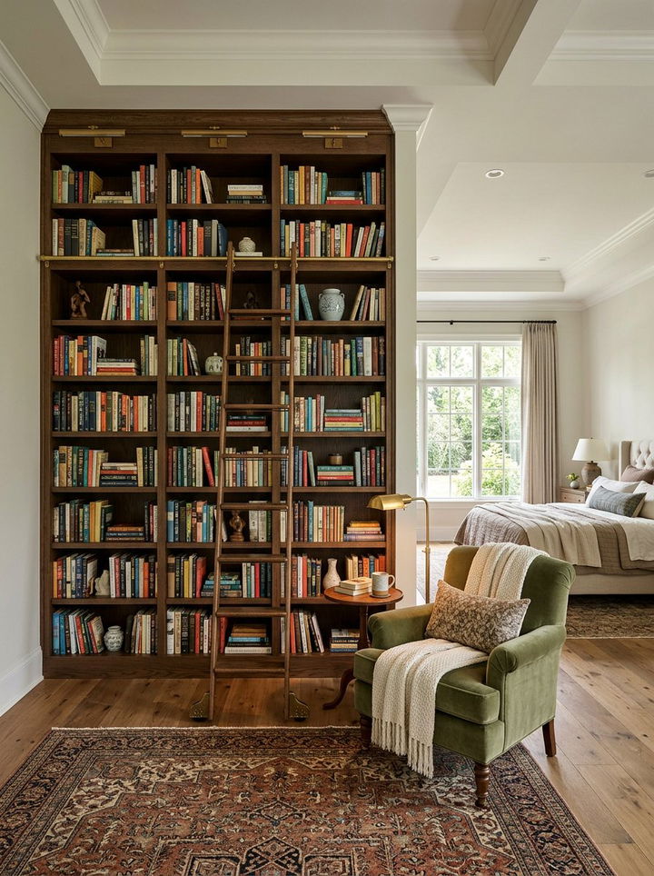 Floor To Ceiling Bookshelf - 30 bedroom niche ideas