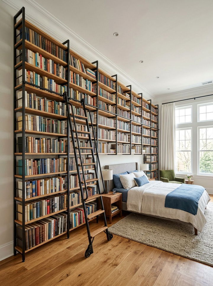 Floor To Ceiling Bookshelf - 30 warehouse bedroom ideas