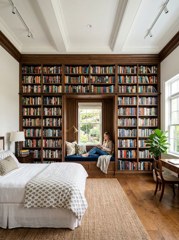 Floor To Ceiling Bookshelves - 30 bedroom wall shelving ideas