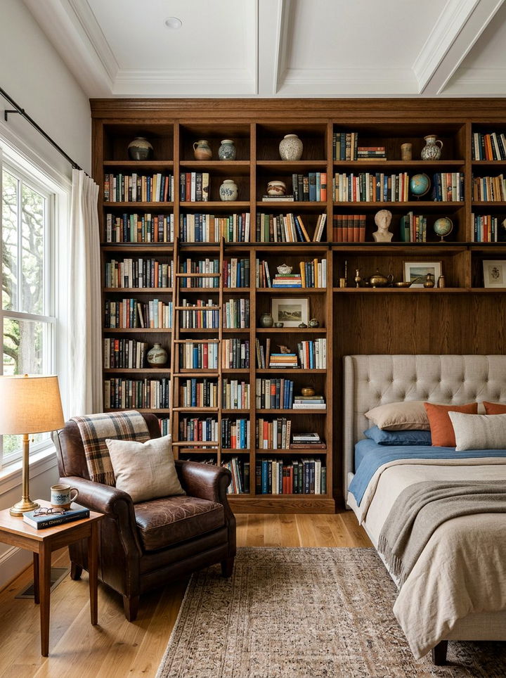 Floor To Ceiling Built In Bookshelf - 30 bedroom focal point ideas