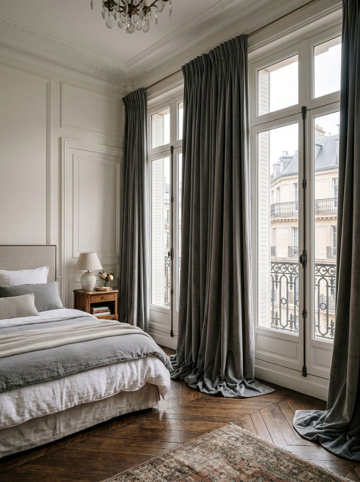 Floor To Ceiling Curtains - 30 Parisian bedroom ideas
