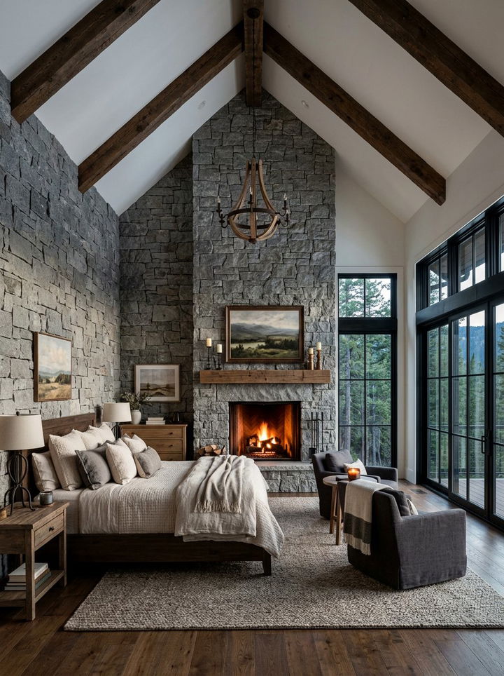 Floor To Ceiling Stone Fireplace Bedroom - 30 bedroom with fireplace ideas