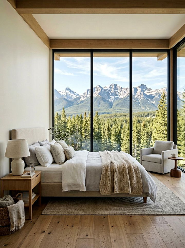 Floor To Ceiling Window Mountain View - 30 mountain house bedroom ideas