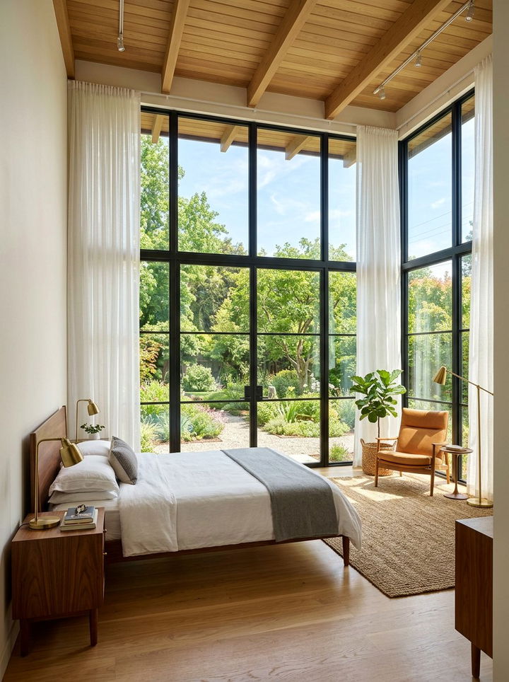 Floor To Ceiling Windows - 30 mid-century modern bedroom ideas