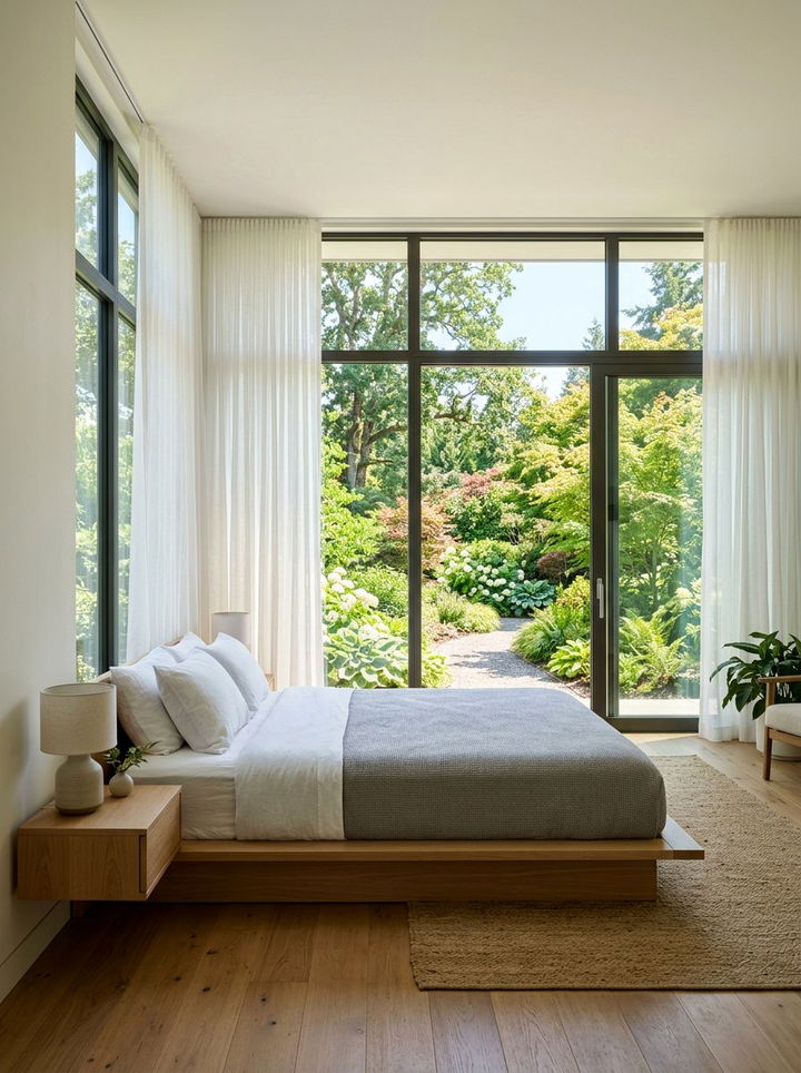 Floor To Ceiling Windows - 30 soft minimalist bedroom ideas